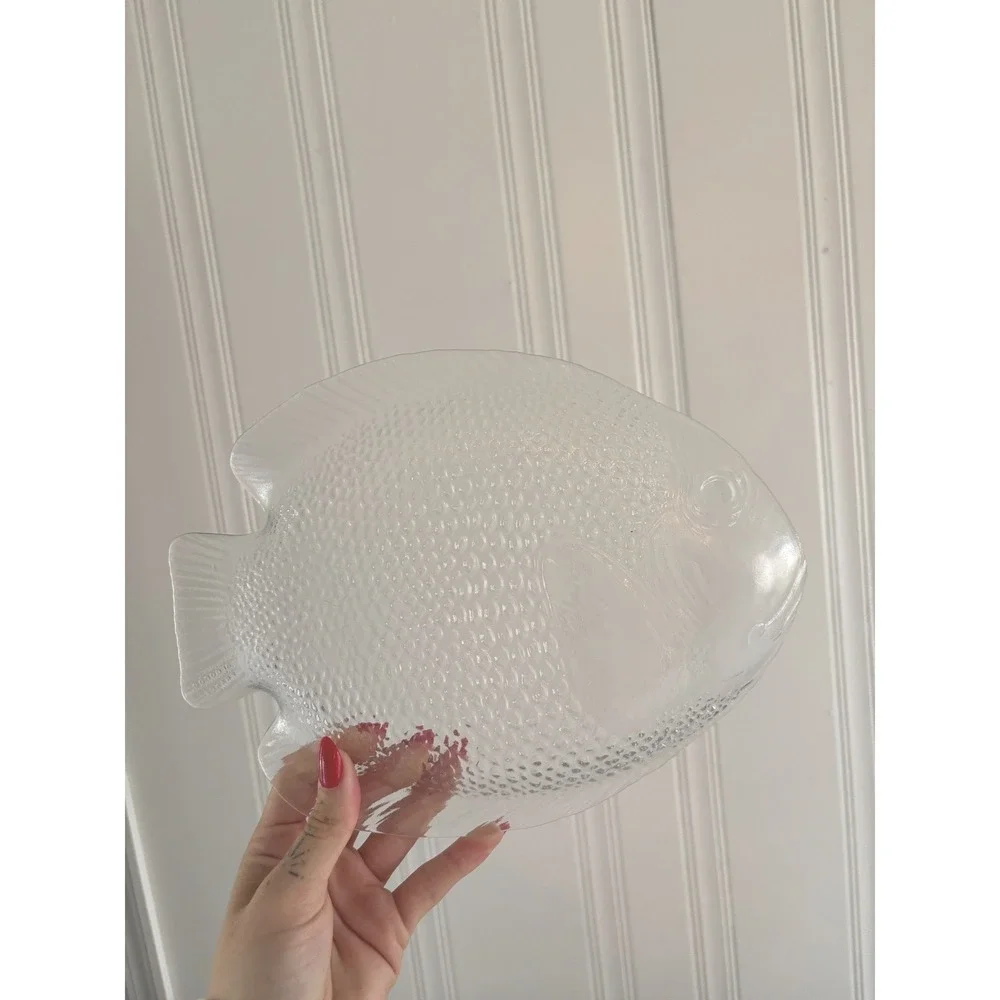 Arcoroc France Clear Glass Fish Plates Set of 8 Coastal Nautical Dinnerware
